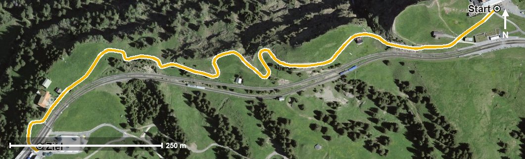 Luftbild mit eingezeichneter Route: 360° Spaziergang