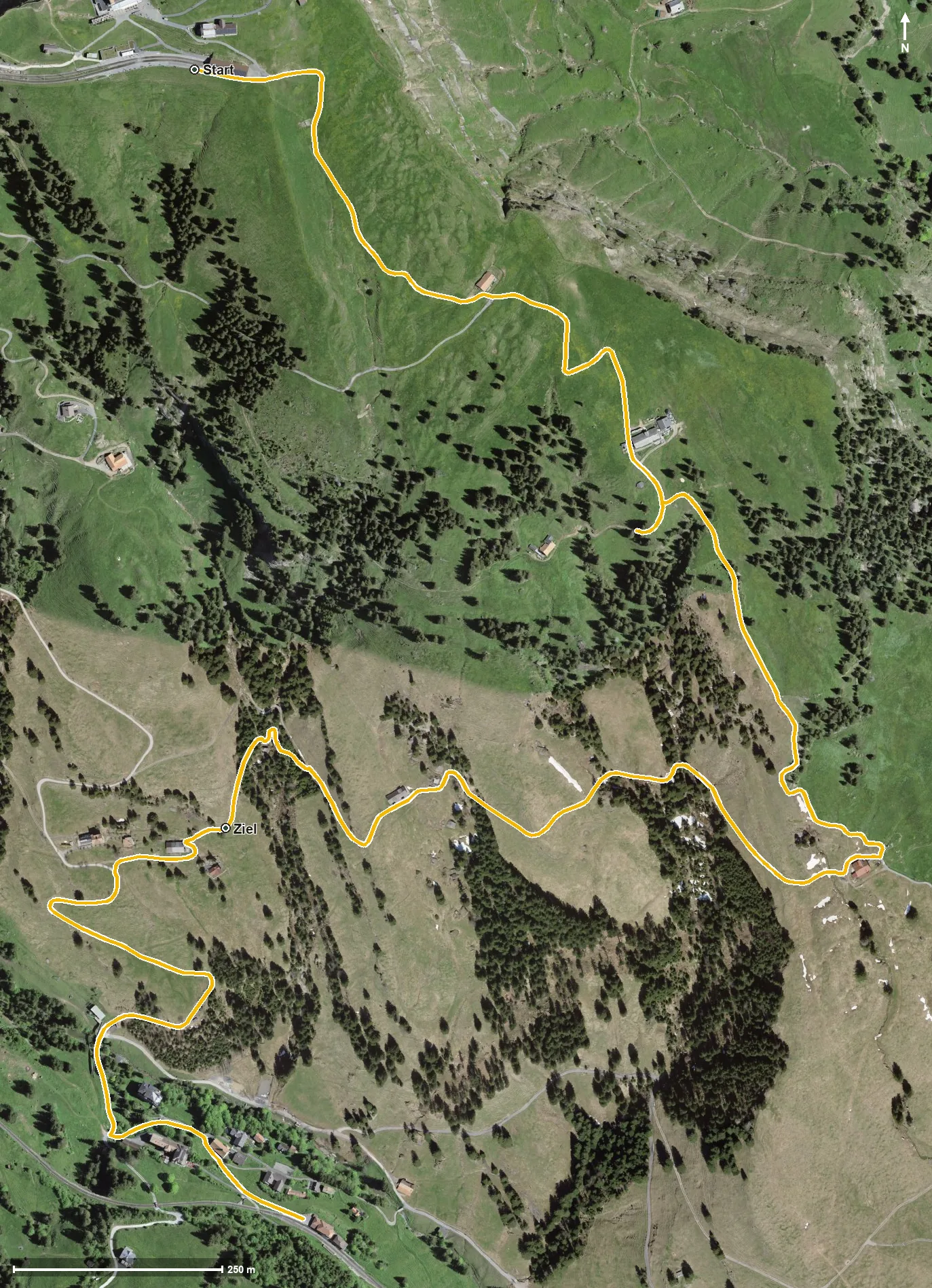 Luftbild Alpgenussweg: Rigi Kulm - Alp Chäserenholz - Schwändi - Alp Trieb - Rigi Klösterli