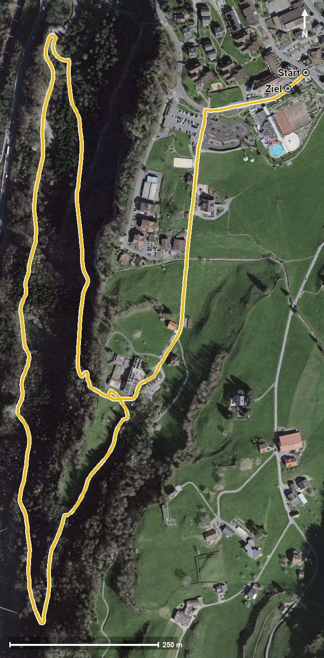 Luftbild mit eingezeichneter Route: Dachsenweg Rundgang
