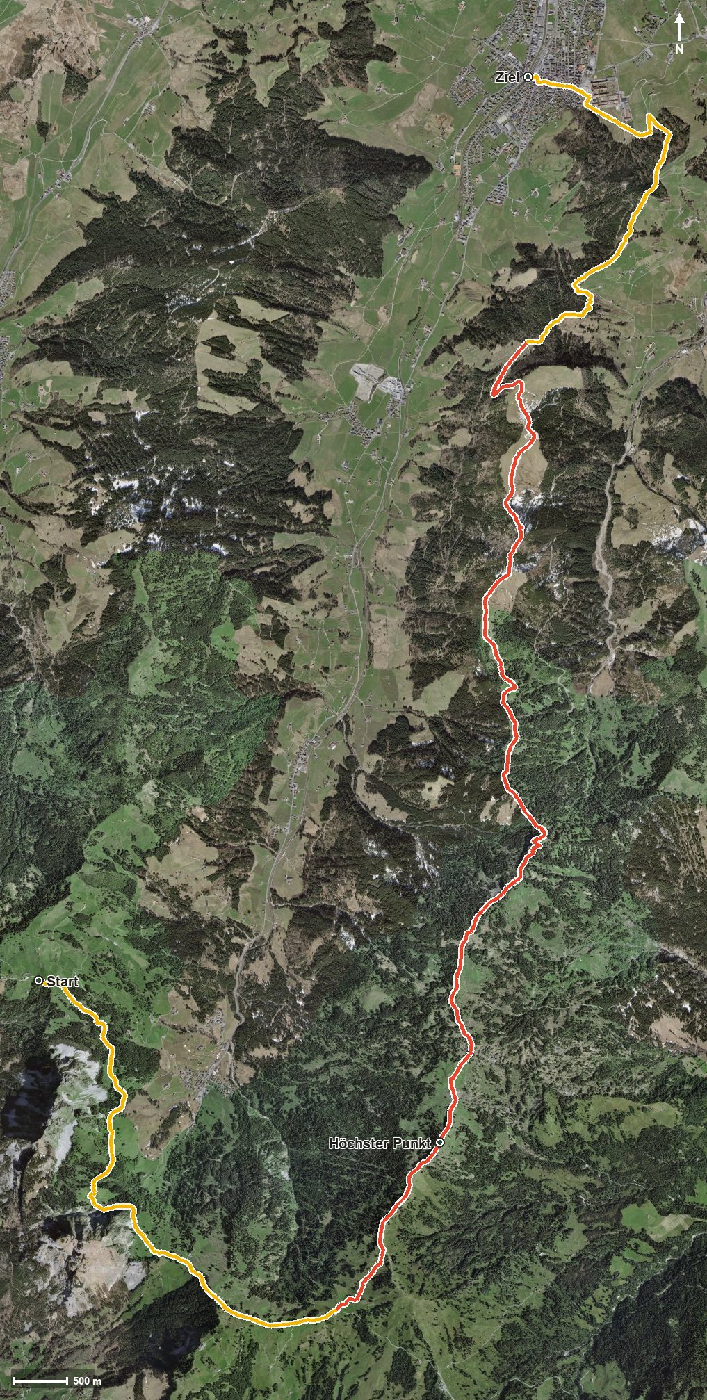 Luftbild mit eingezeichneter Route: Schwyzer Höhenweg Etappe 5: Holzegg – Einsiedeln