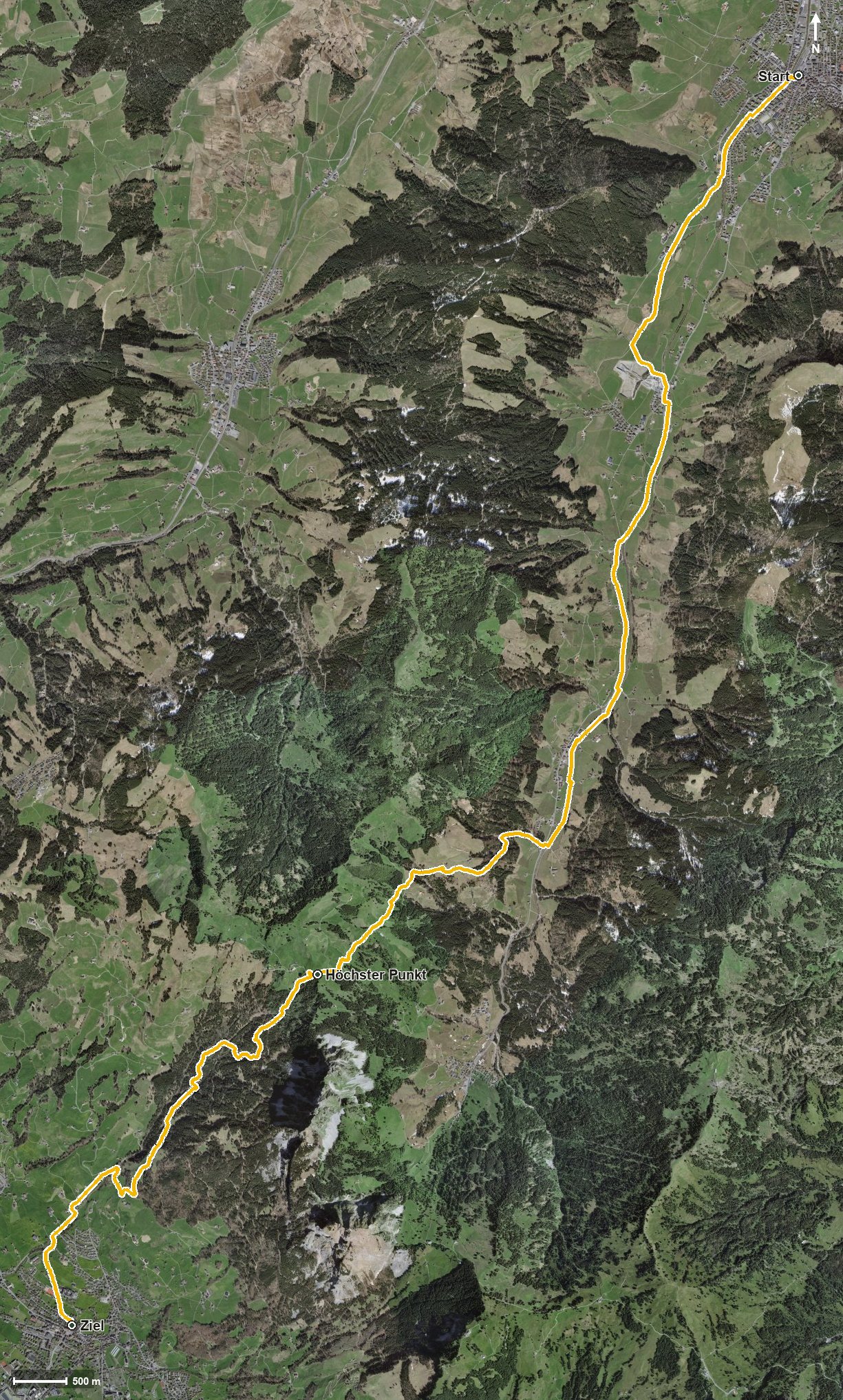 Luftbild mit eingezeichneter Route: ViaJacobi Etappe 5: Einsiedeln – Schwyz