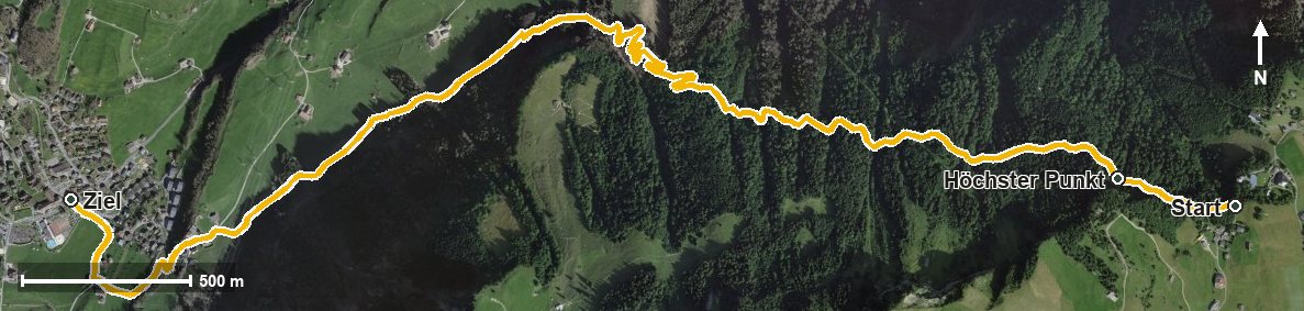 Luftbild mit eingezeichneter Route: Etappe: Stoos - Morschach | Schwyzer Tal- &amp; Gipfeltour
