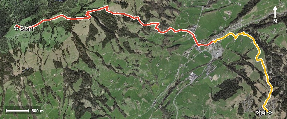 Luftbild mit eingezeichneter Route: Etappe: Wildspitz - Sattel - Mostelberg | Schwyzer Tal- &amp; Gipfeltour