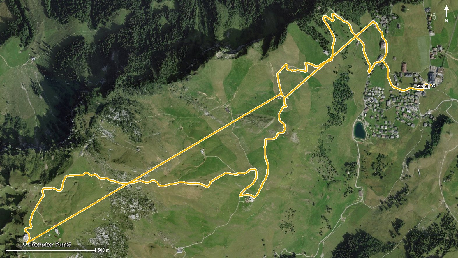 Luftbild mit eingezeichneter Route: Fronalpstock-Wanderung