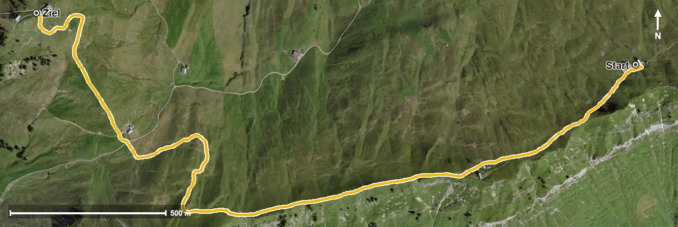 Luftbild mit eingezeichneter Route: Höhenweg Hoch-Ybrig