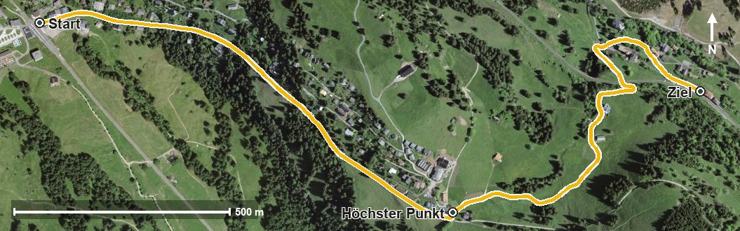 Luftbild mit eingezeichneter Route: Rigi Klösterliweg