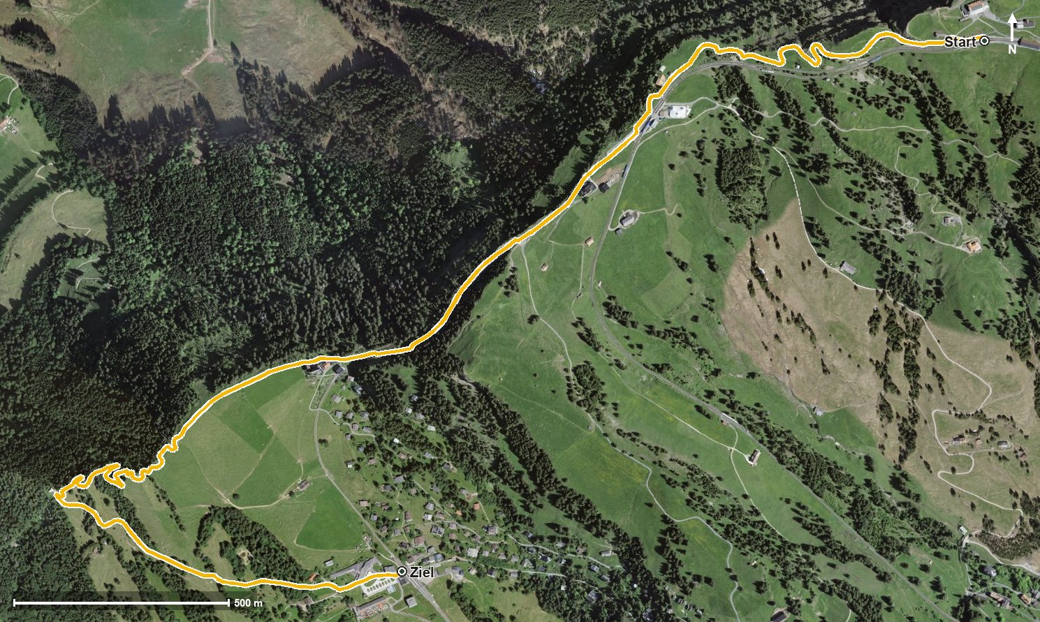 Luftbild mit eingezeichneter Route: Rigi Lake View Walk