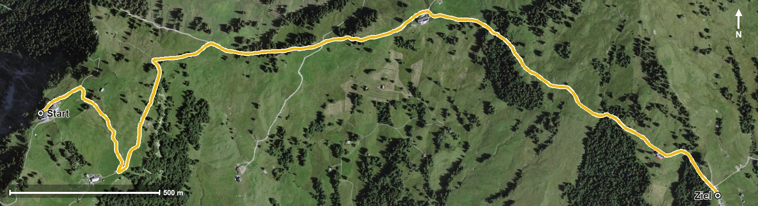 Luftbild mit eingezeichneter Route: Rotenflue-Buskombi