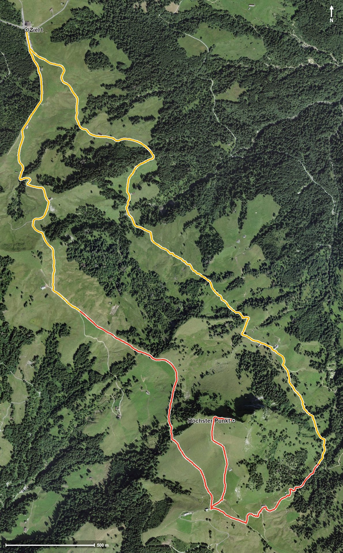 Luftbild mit eingezeichneter Route: Sattelegg - Chli Aubrig