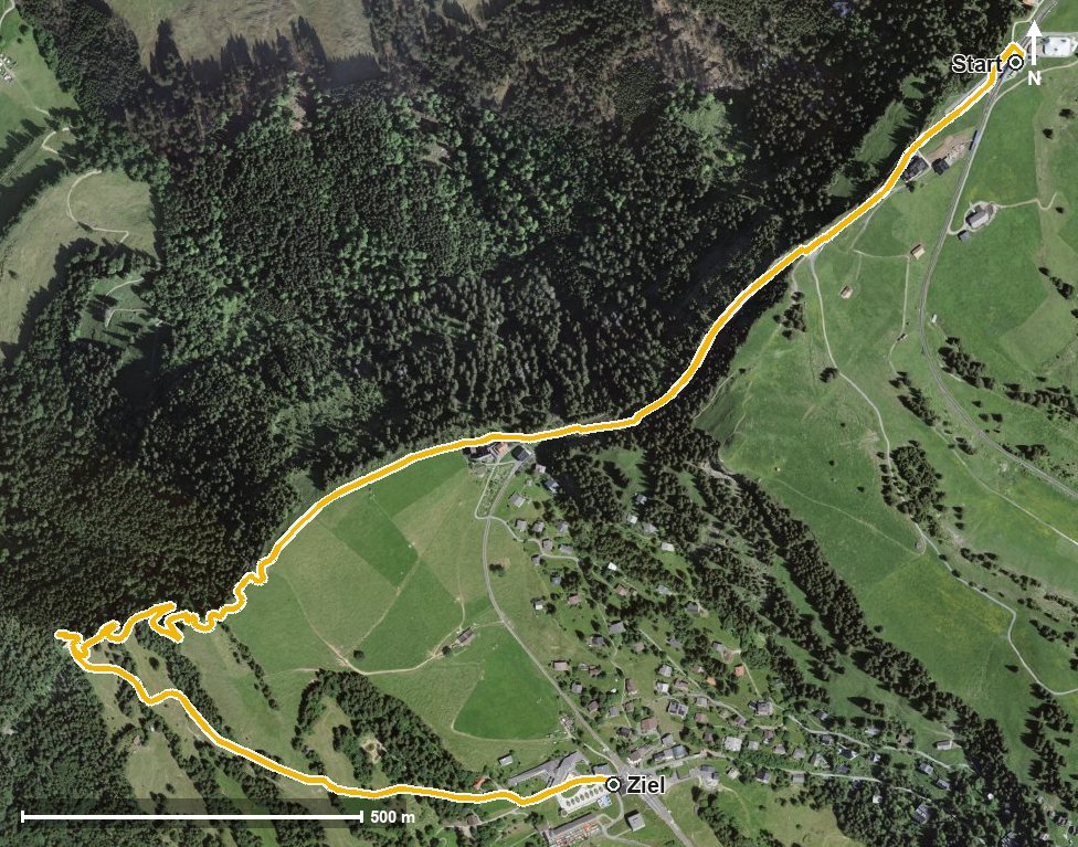 Luftbild mit eingezeichneter Route: Seesicht- Tour