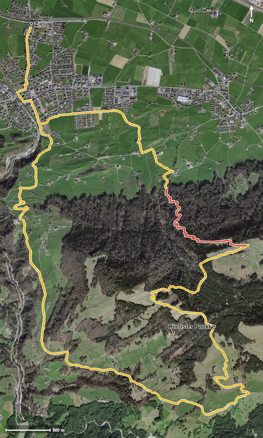 Luftbild mit eingezeichneter Route: Stockberg Rundtour