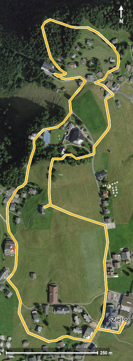 Luftbild mit eingezeichneter Route: Stooshorn-Runde Sommer