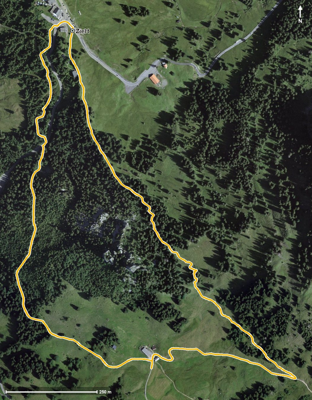 Luftbild mit eingezeichneter Route: WanderWunder Schwyz: Ibergeregg bis Ober Altberg