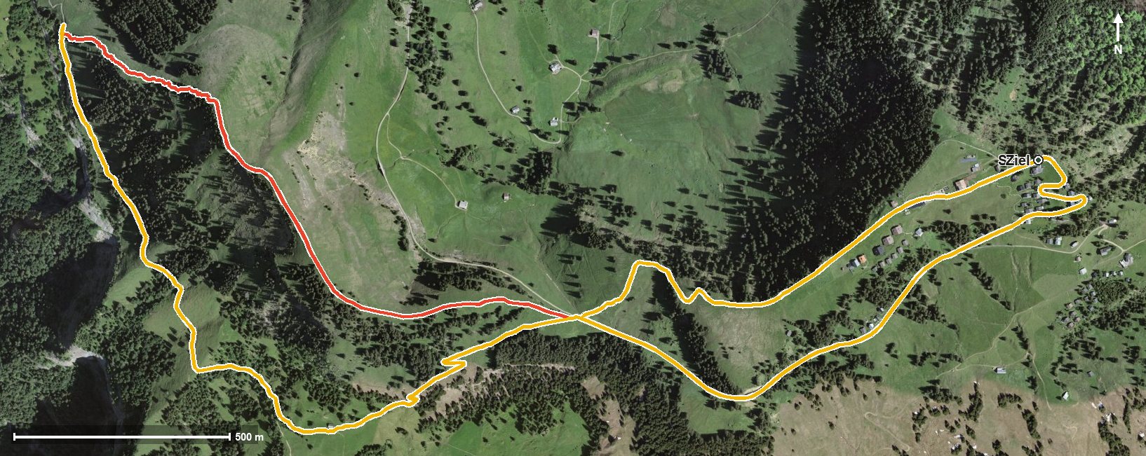 Luftbild mit eingezeichneter Route: WanderWunder Schwyz: Rigi Hinter Dosse