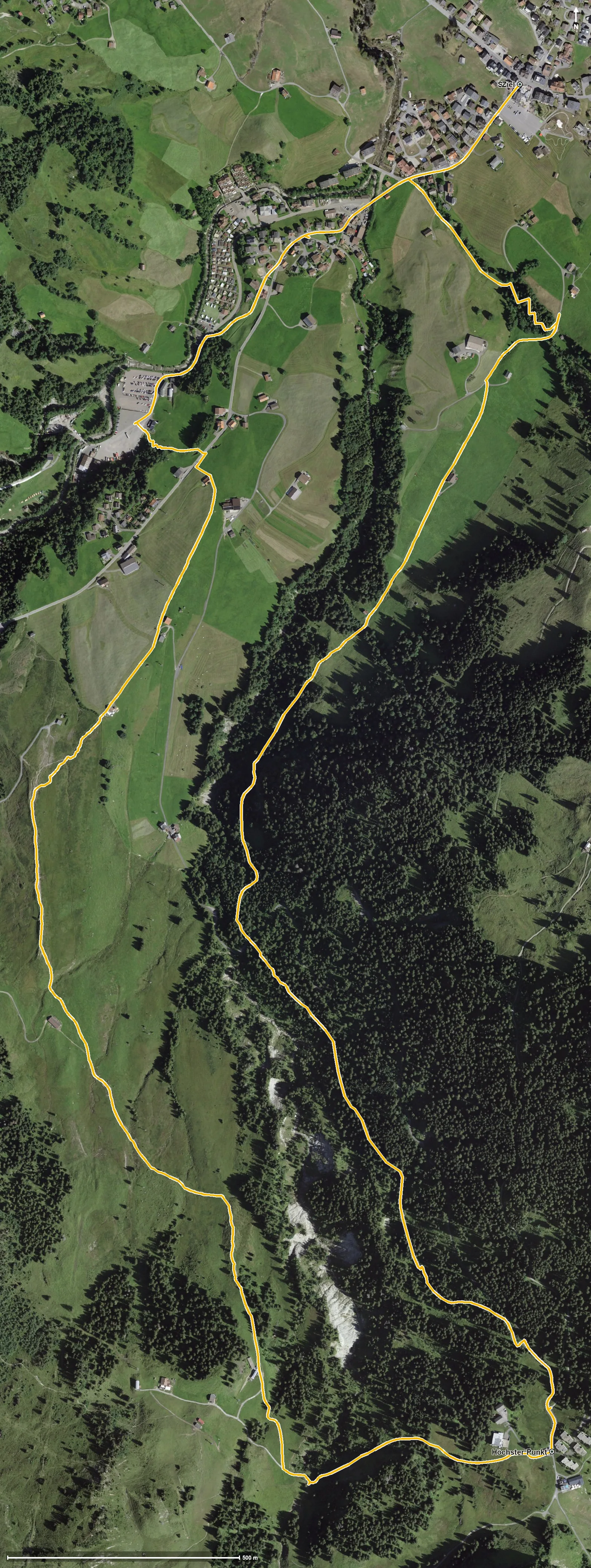 Luftbild Wurzelweg durch den Chäswald